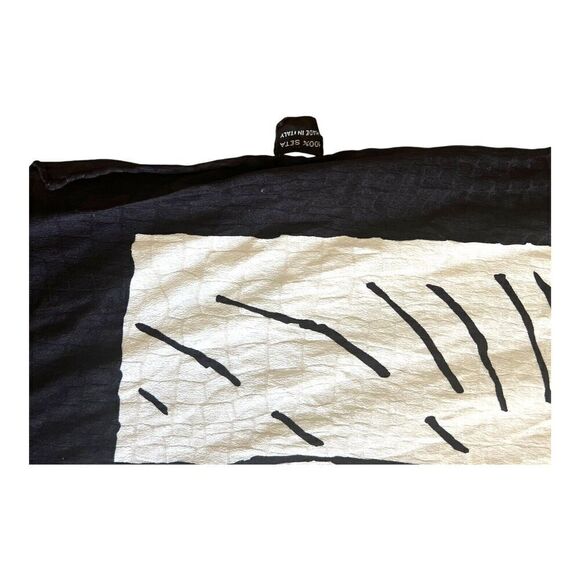 Andre Laug Vintage Silk Scarf Black White Abstract Designer - Picture 2 of 7